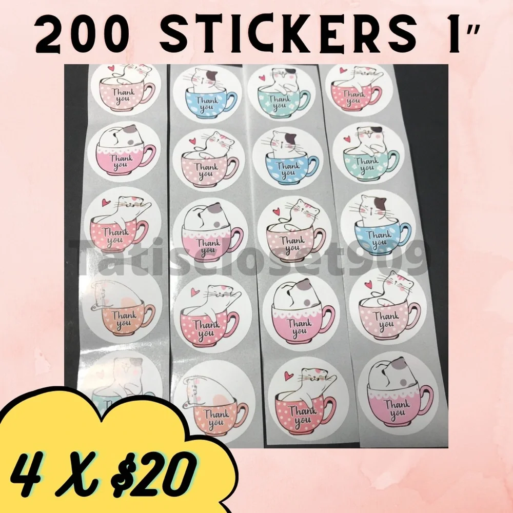 200 thank you cat stickers small 1” 4x$20